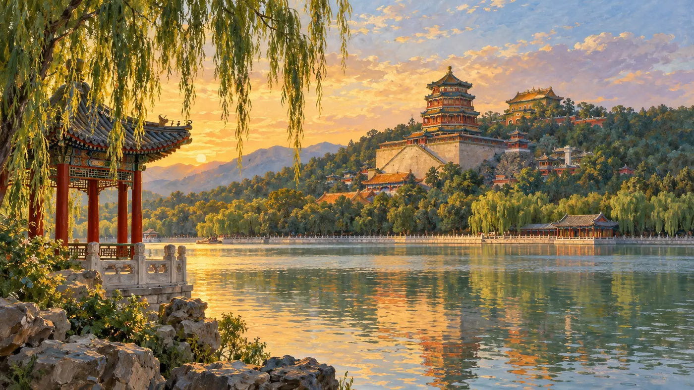 Oil painting of the Summer Palace in Beijing