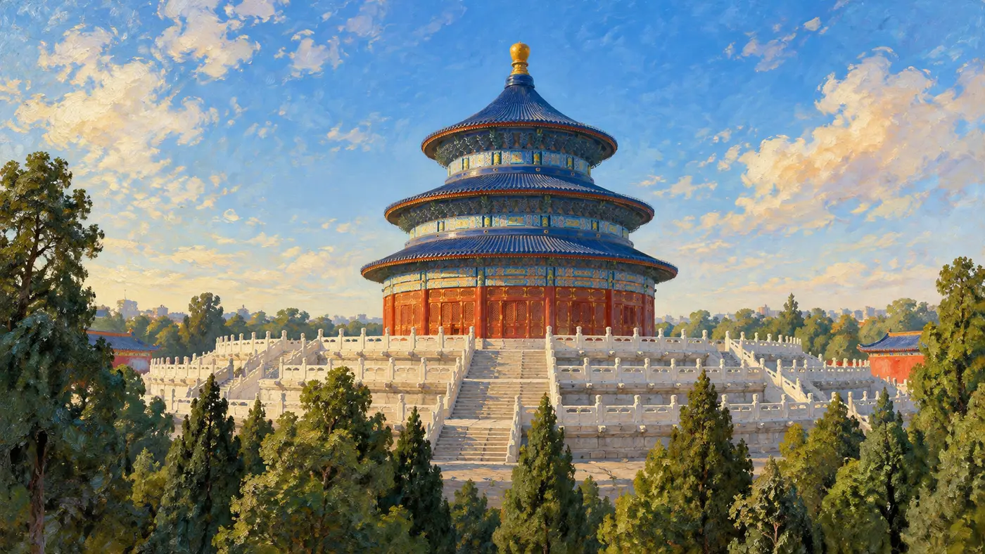 Oil painting of the Temple of Heaven in Beijing