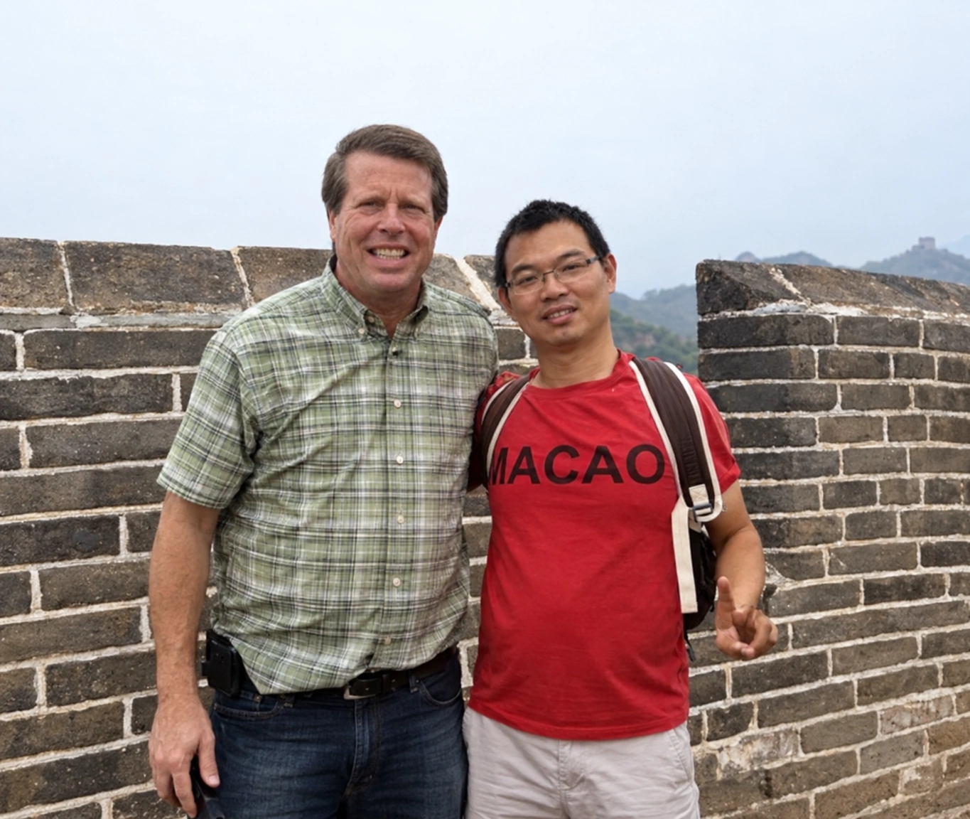 Restored archival Great Wall tour photo labeled Barry C.
