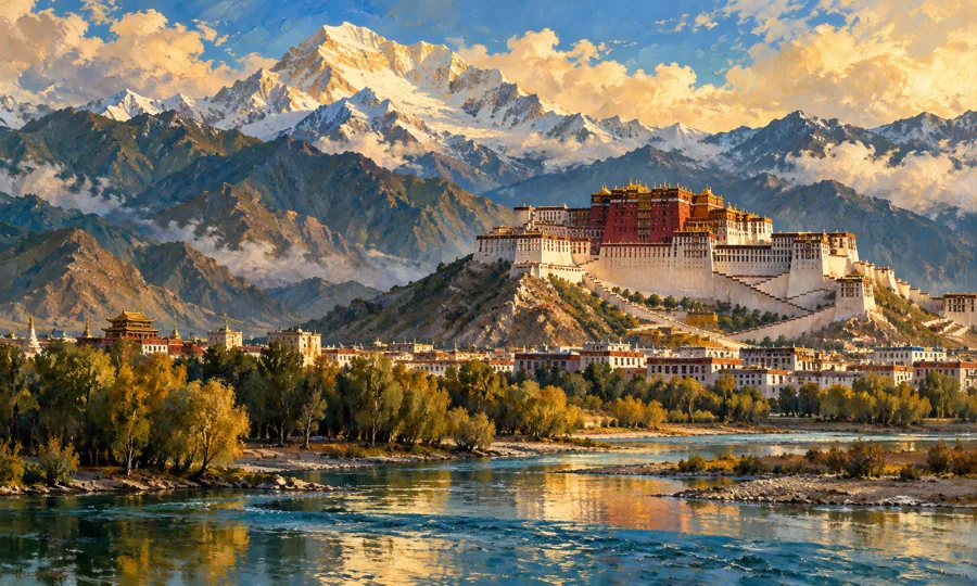 Oil painting inspired by Tibet and the Himalayas