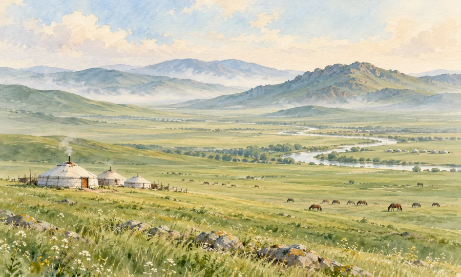 Watercolor illustration inspired by Inner Mongolia Adventure