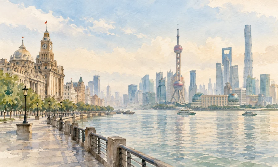 Watercolor illustration inspired by Shanghai Shore Excursion