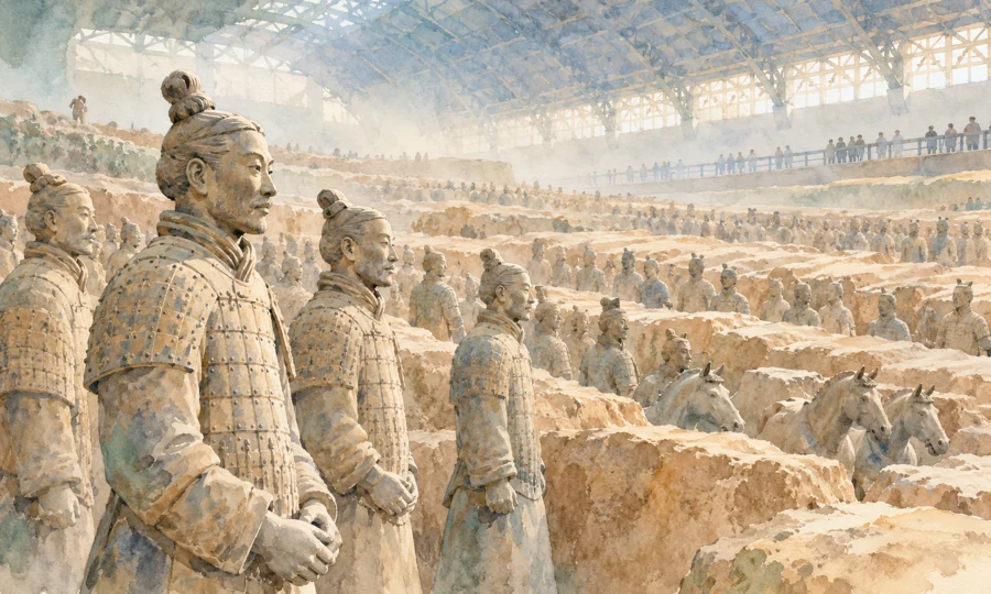 Watercolor illustration inspired by Terracotta Warriors Tours