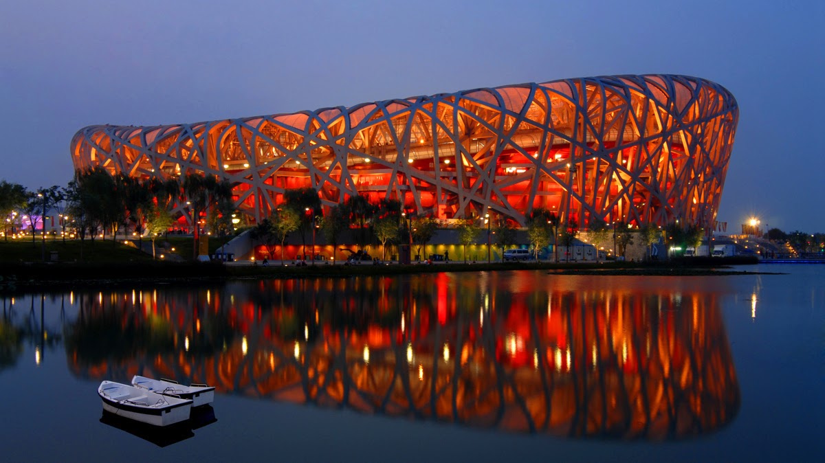 Beijing National Stadium illuminated at night