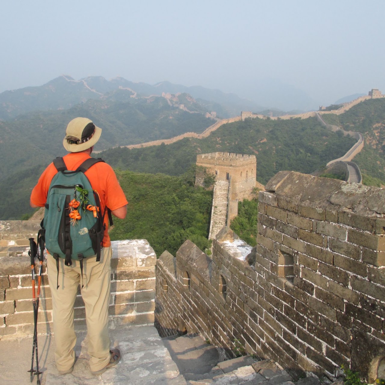 Hiker looking across the Great Wall