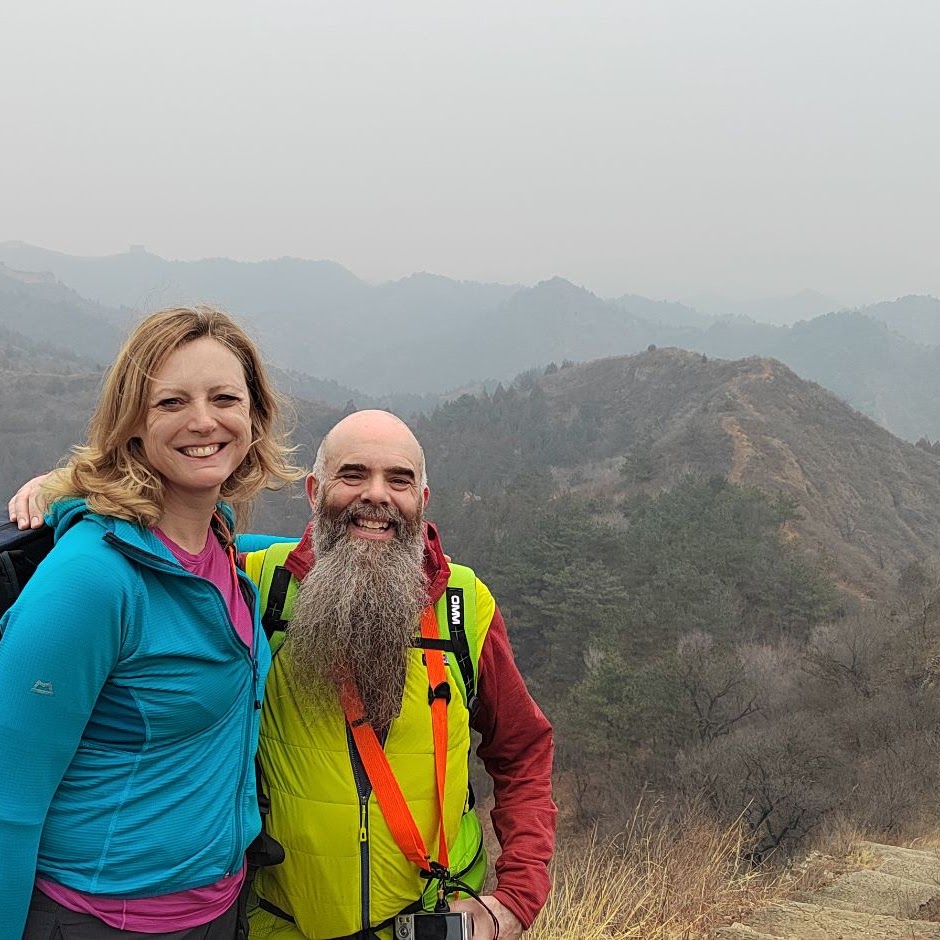 Travelers hiking the Great Wall